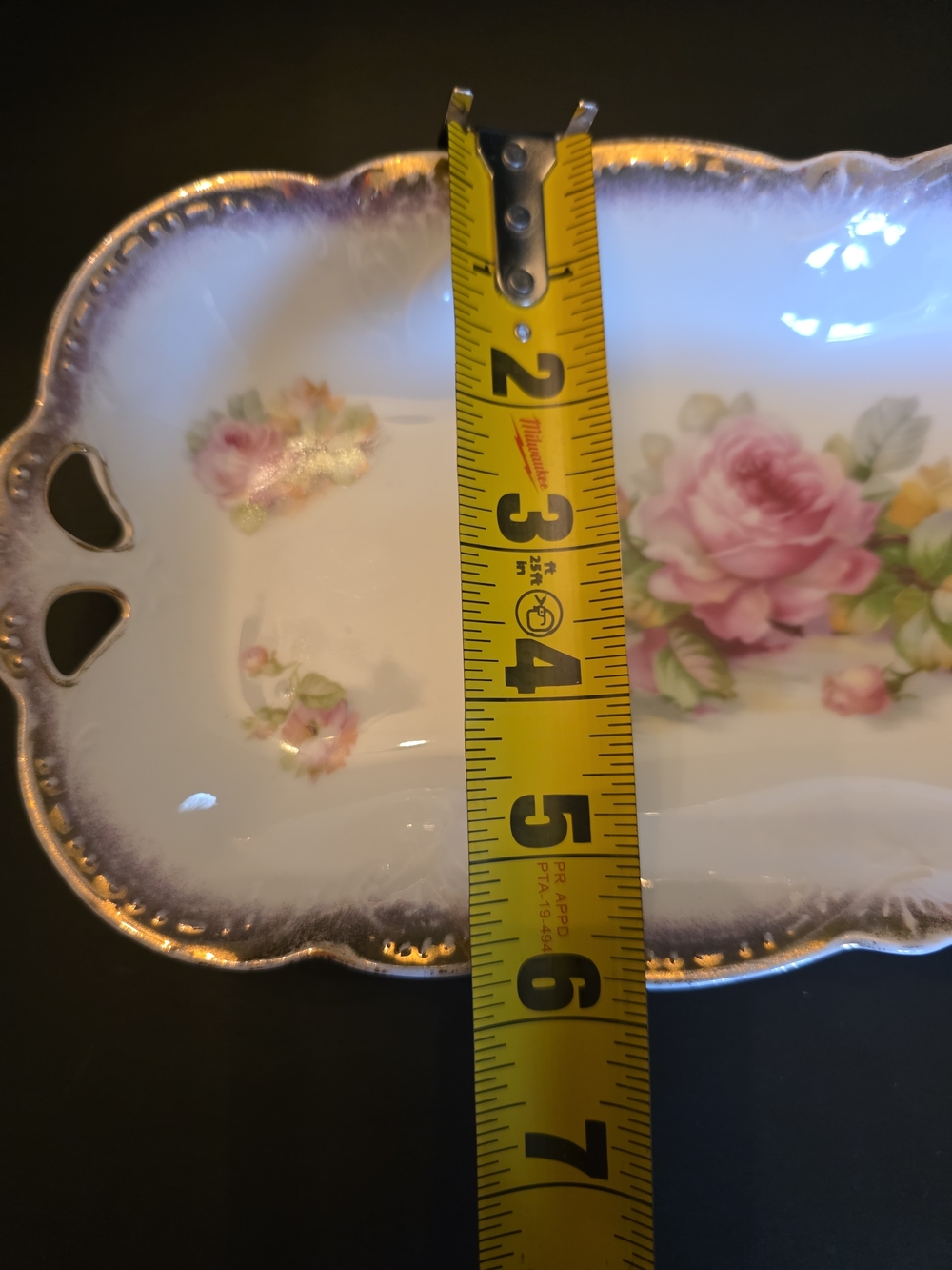 Reticulated Porcelain Serving Tray – Early 1900s – Hand‑Painted Roses - Picture 7 of 10